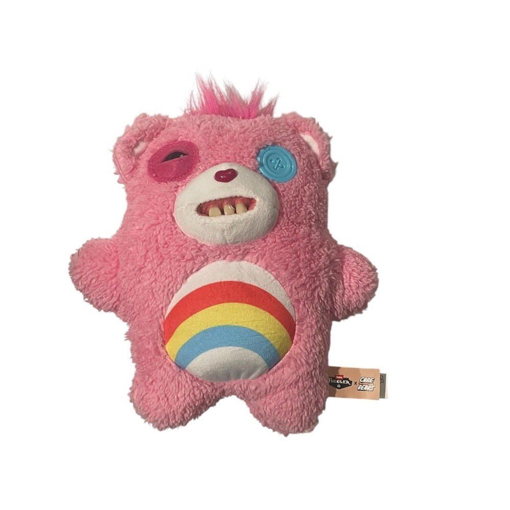 9" Plush Care Bear Fuggler Pink Cheer Bear Stuffed Animal Ugly Teeth
